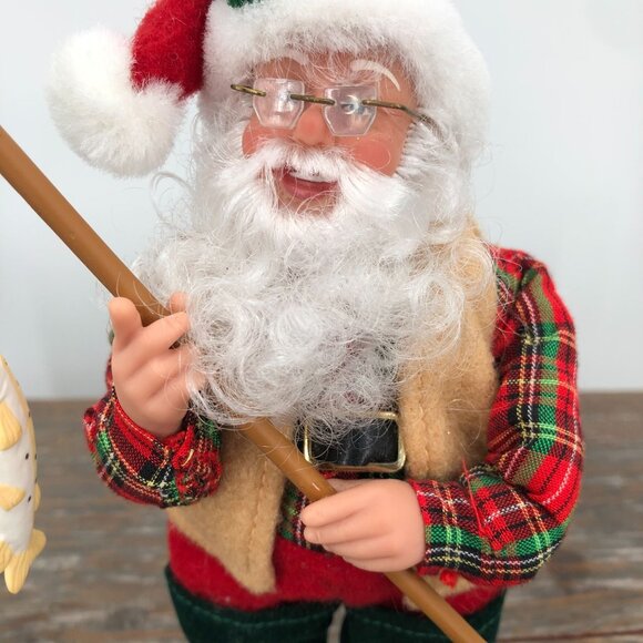 Holiday Creations 2000 Posable Santa Figurine Fishing Waders Cabin Man Cave Up N - Picture 4 of 6